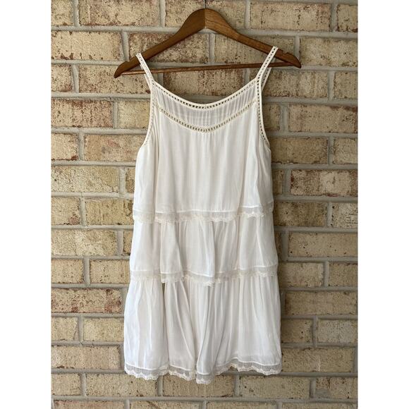 Anine Bing Layered Lace Trim Sleeveless White Mini Dress GUC Minor Flaw M Tiered - Picture 1 of 11